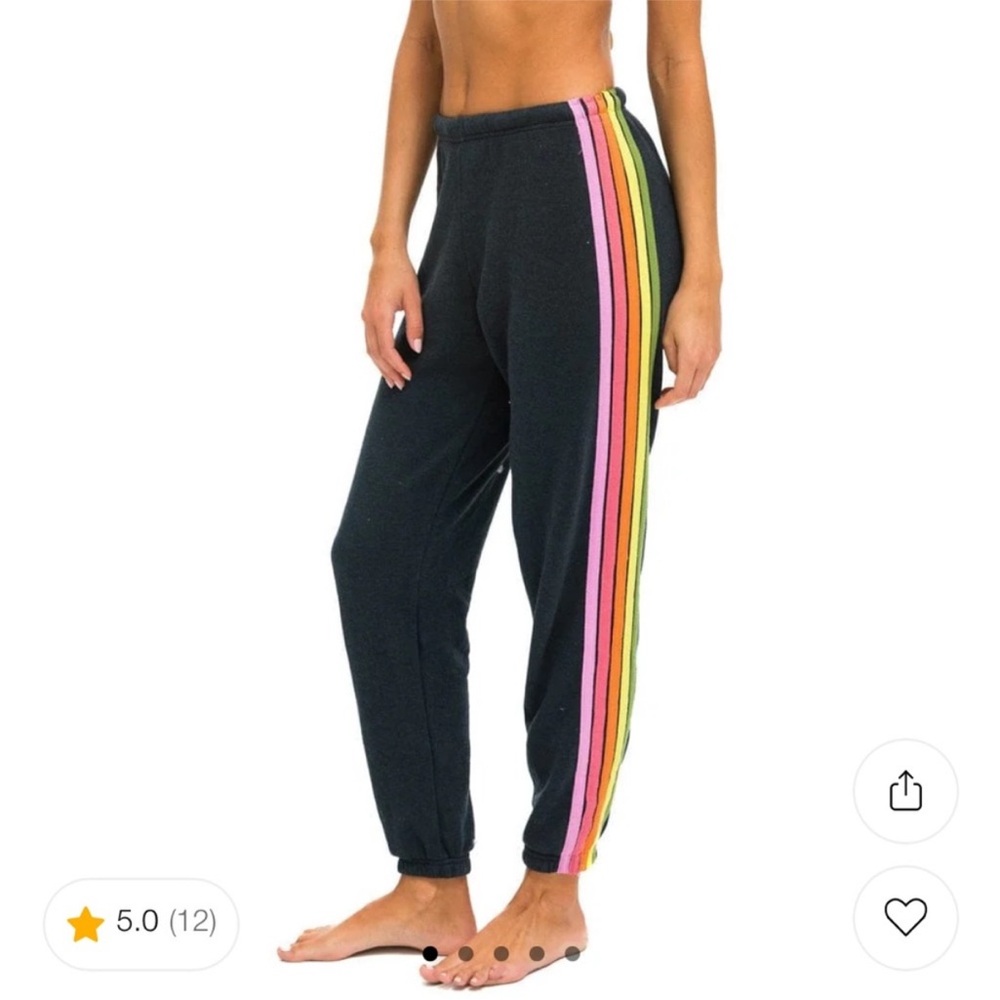 Aviator Nation Charcoal Gray 5 Stripe Sweatpants with Rainbow Stripes